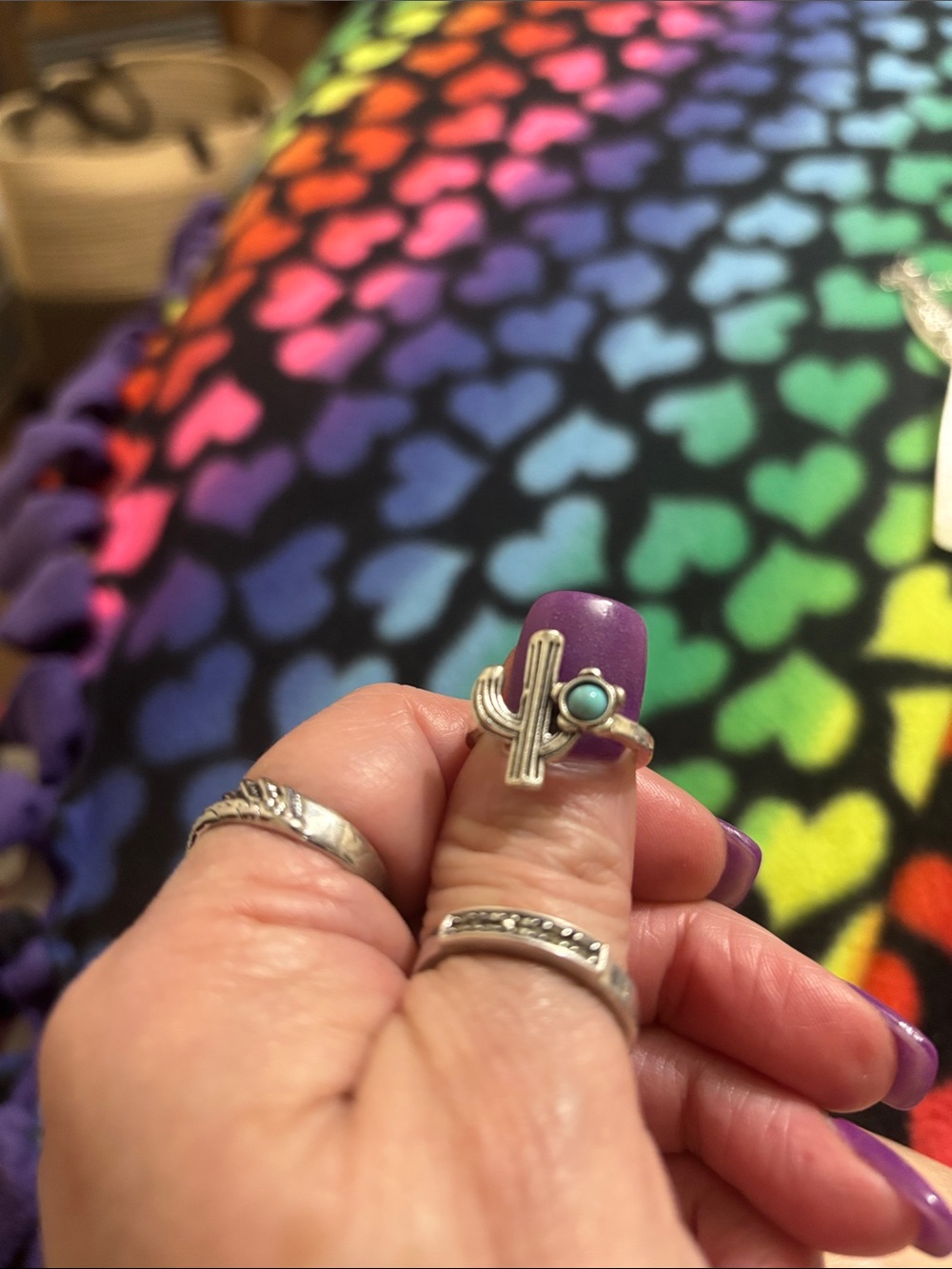 Sterling Cactus Ring with Turquoise Accent - Silver